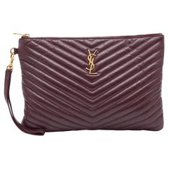 Saint Laurent Burgundy Matelasse Leather Cassandre Clutch