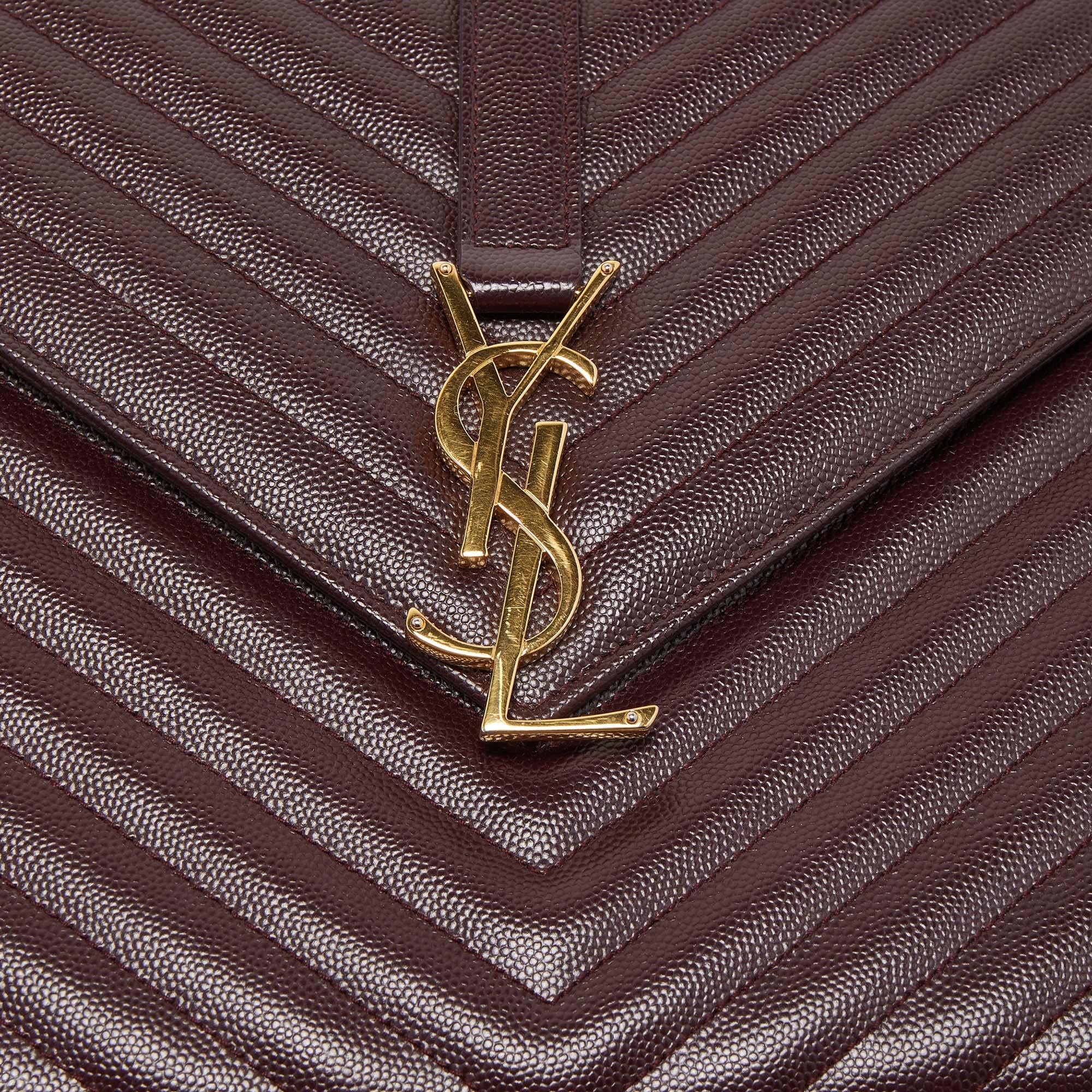 Saint Laurent Burgundy Matelassé Leather Large Monogram Envelope Shoulder Bag 7