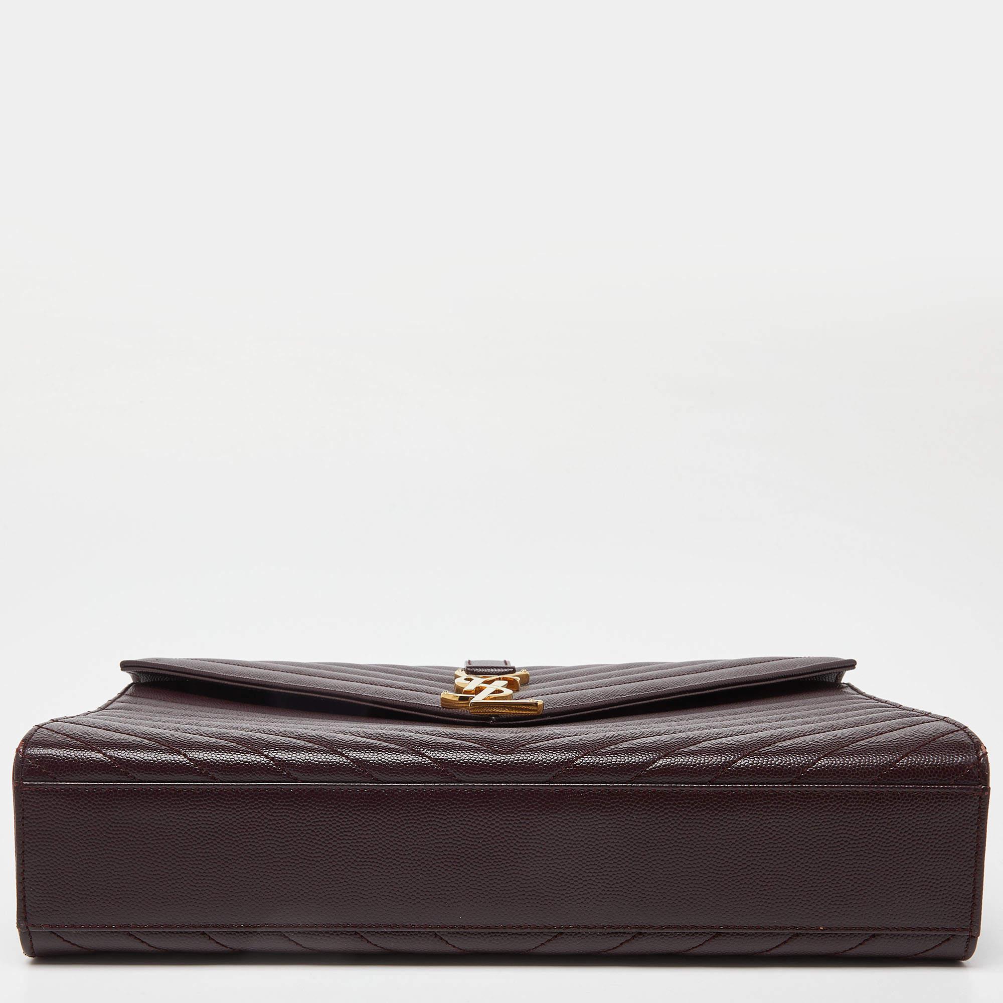 Saint Laurent Burgundy Matelassé Leather Large Monogram Envelope Shoulder Bag For Sale 7