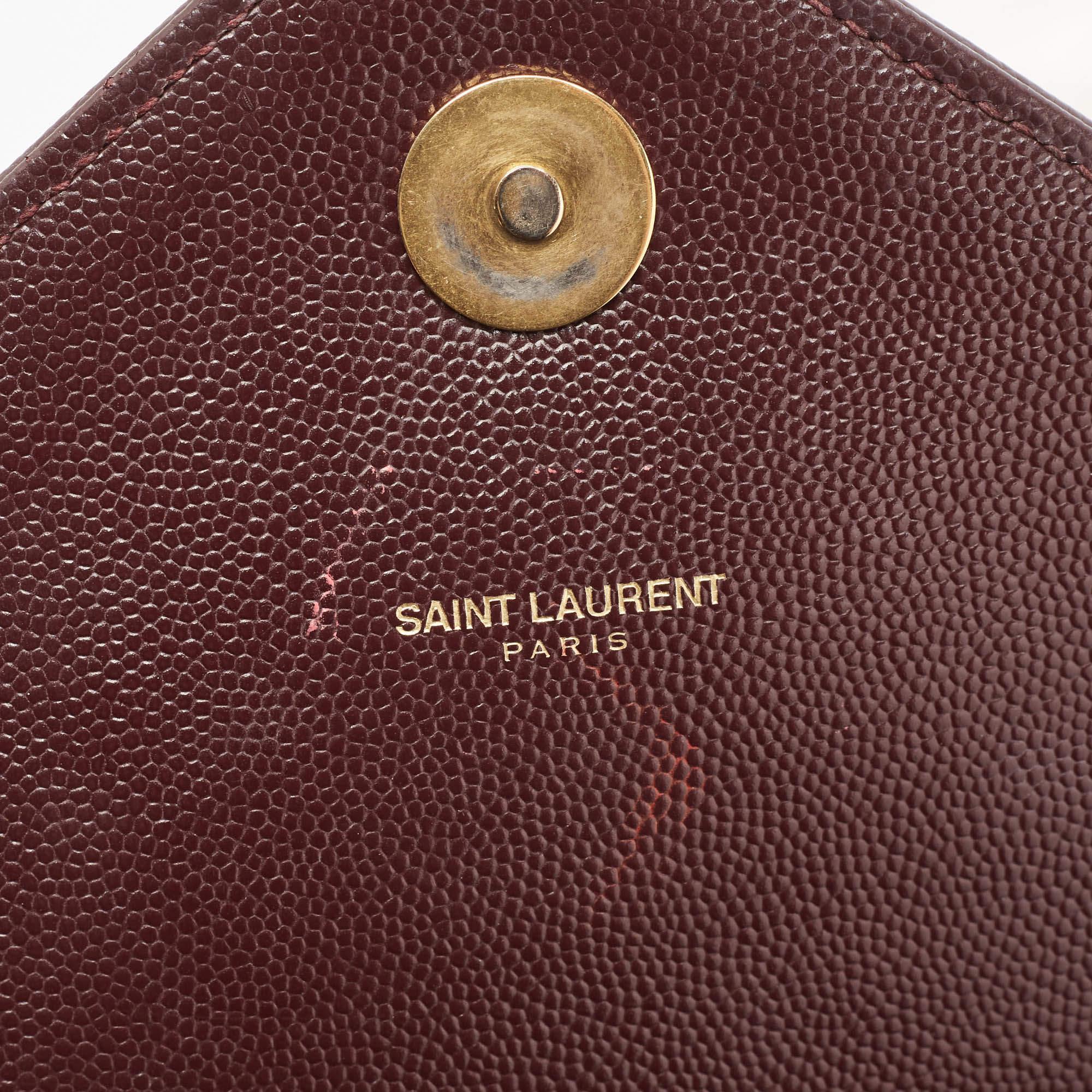Saint Laurent Burgundy Matelasse Leather Large Monogram Envelope Shoulder Bag For Sale 7