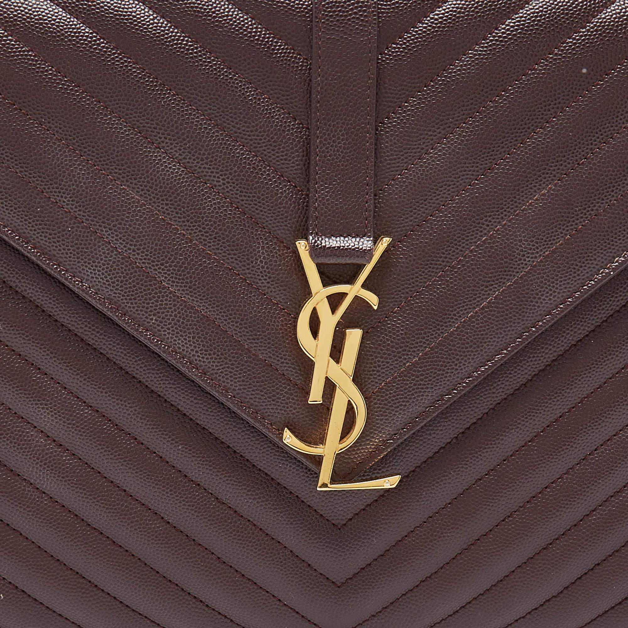 Saint Laurent Burgundy Matelassé Leather Large Monogram Envelope Shoulder Bag 7