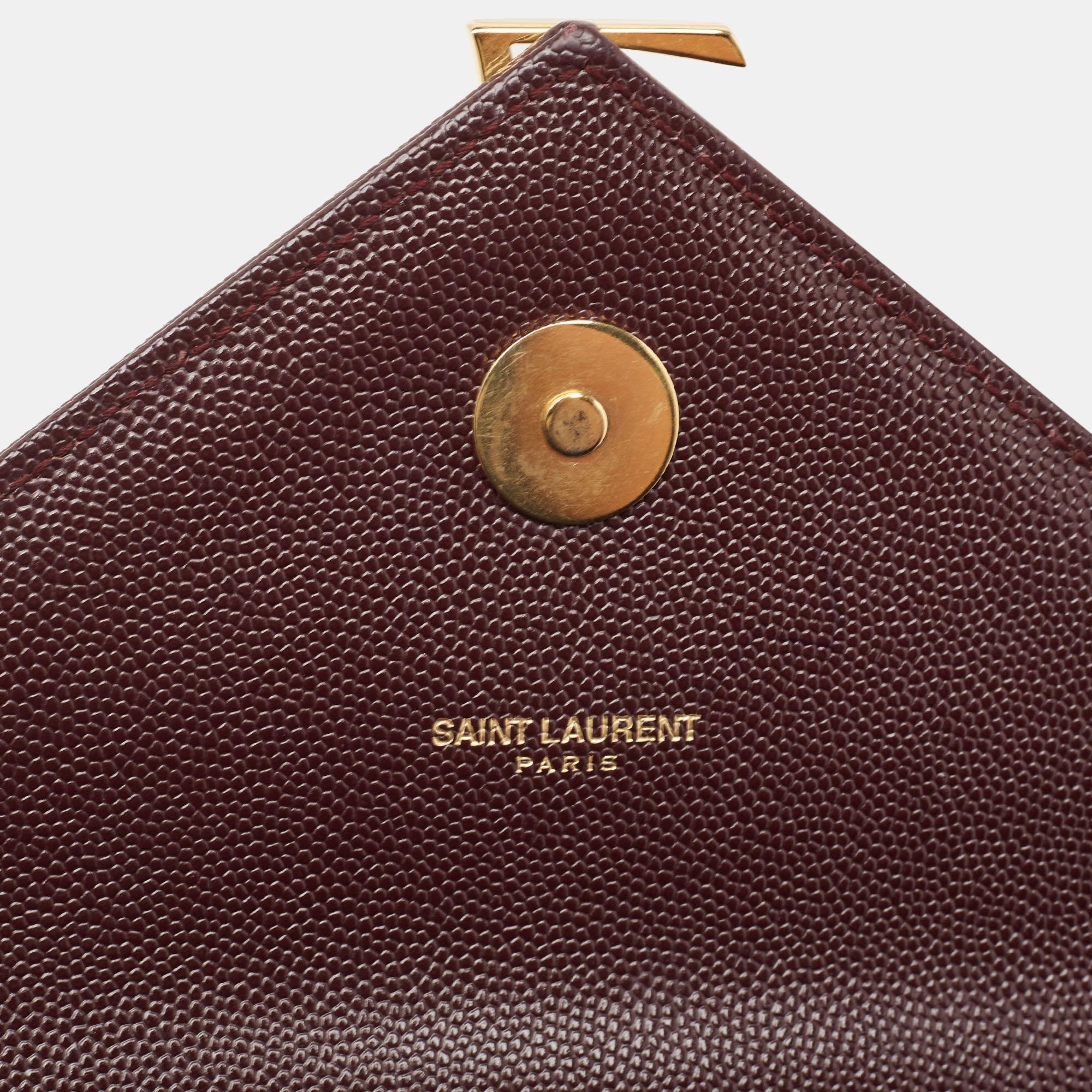 Saint Laurent Burgundy Matelassé Leather Large Monogram Envelope Shoulder Bag For Sale 9