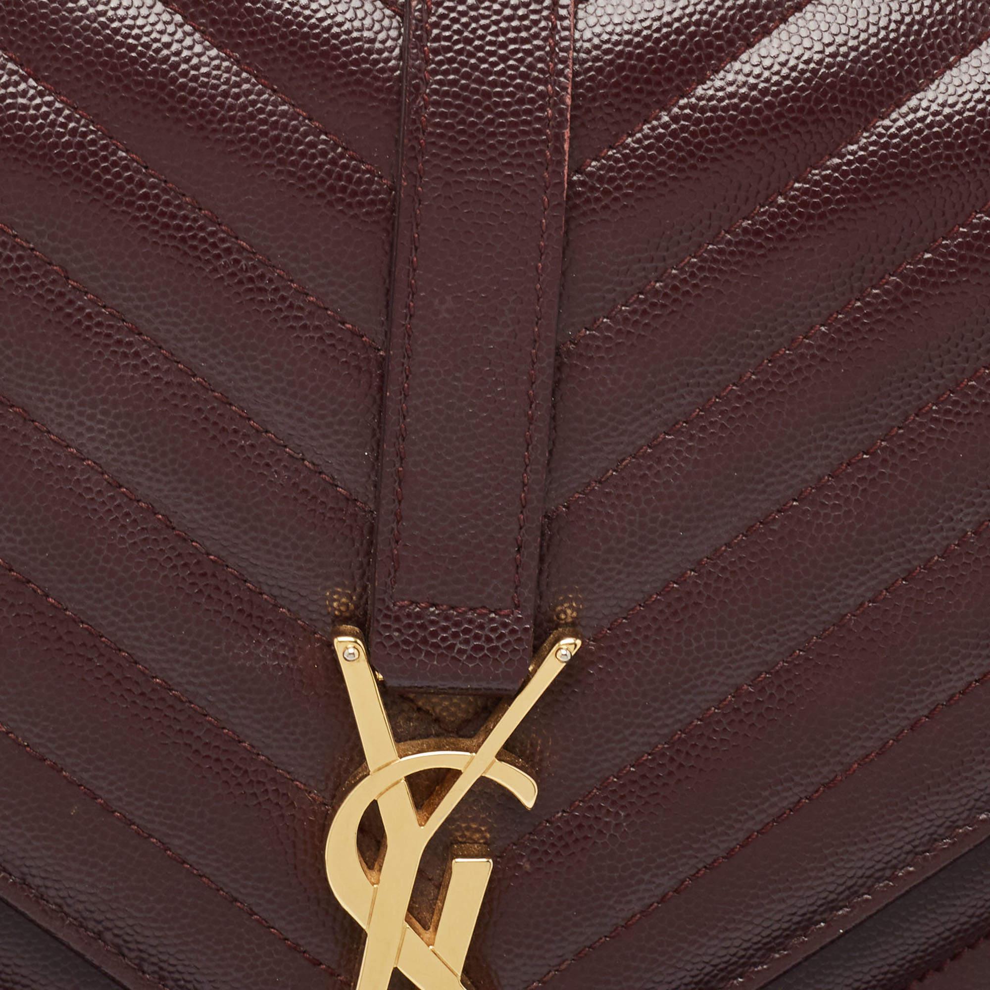 Women's Saint Laurent Burgundy Matelasse Leather Large Monogram Envelope Shoulder Bag For Sale