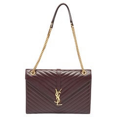 Saint Laurent Burgundy Matelasse Leather Large Monogram Envelope Shoulder Bag