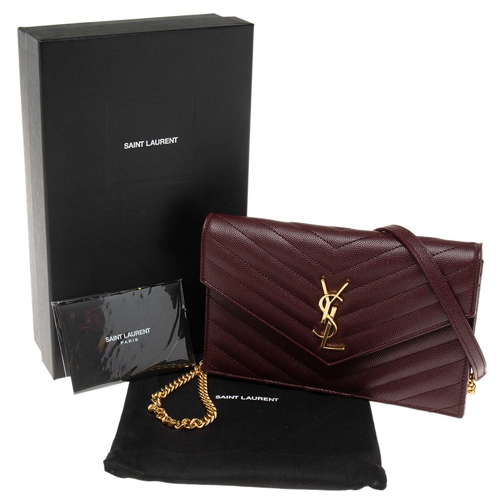 Saint Laurent Burgundy Matelassé Leather Monogram Envelope Wallet on Chain 6