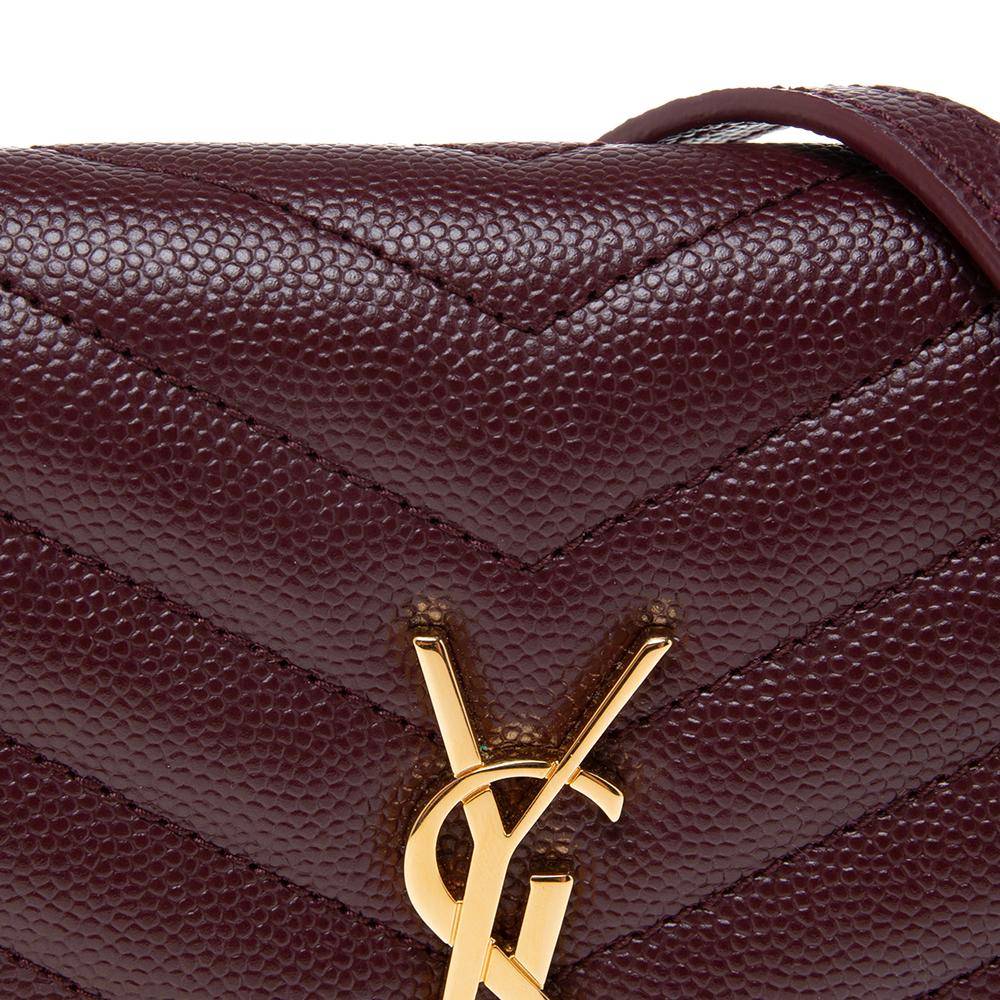 Black Saint Laurent Burgundy Matelassé Leather Monogram Envelope Wallet on Chain