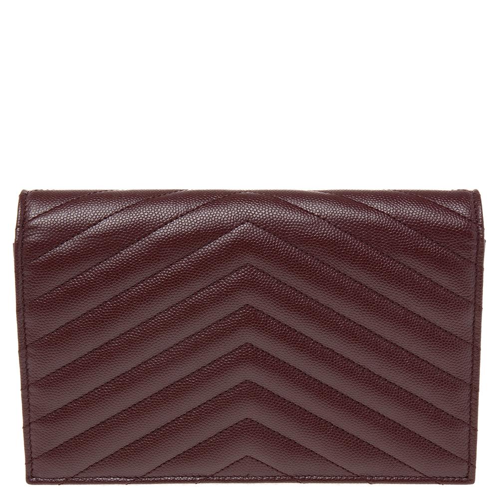 Women's Saint Laurent Burgundy Matelassé Leather Monogram Envelope Wallet on Chain