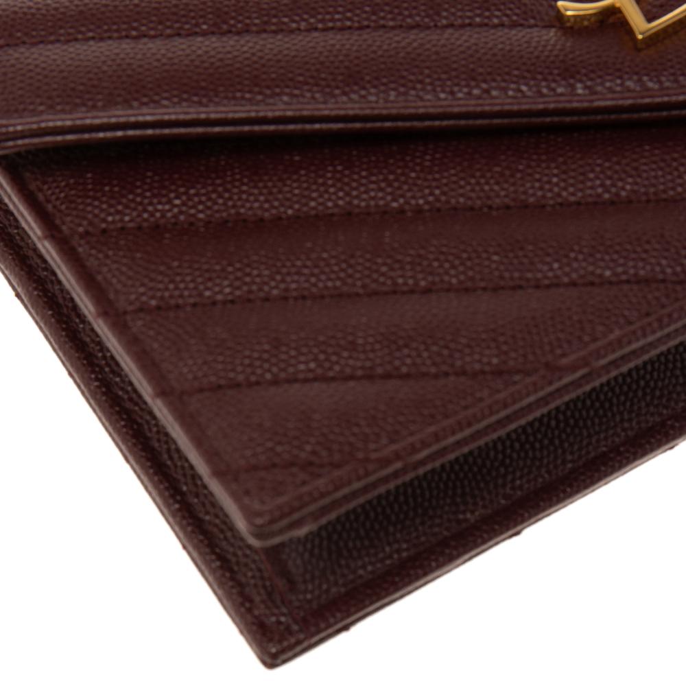 Saint Laurent Burgundy Matelassé Leather Monogram Envelope Wallet on Chain 2