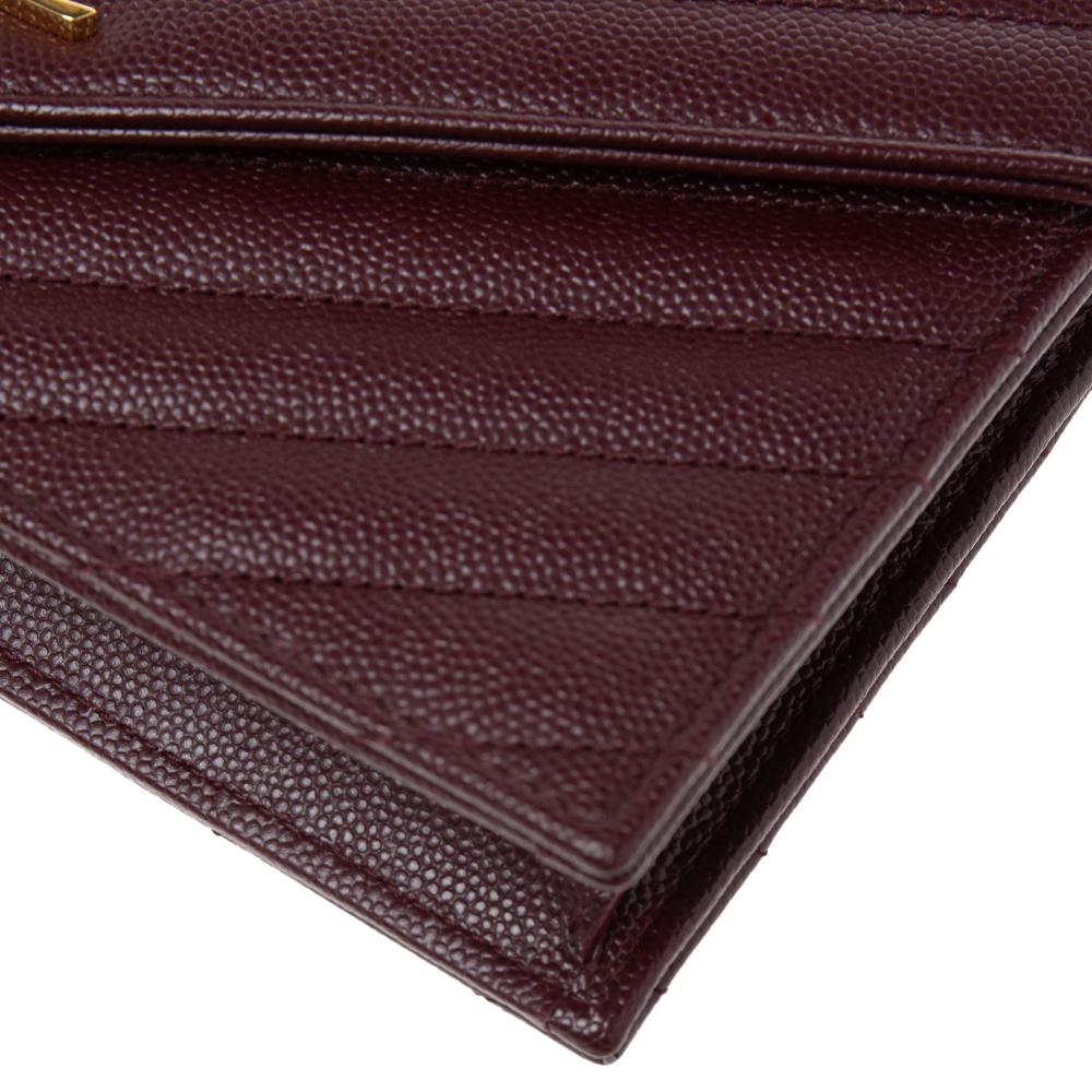 Saint Laurent Burgundy Matelassé Leather Monogram Envelope Wallet on Chain 3