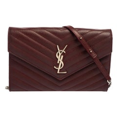 Saint Laurent Burgundy Matelassé Leather Monogram Envelope Wallet on Chain