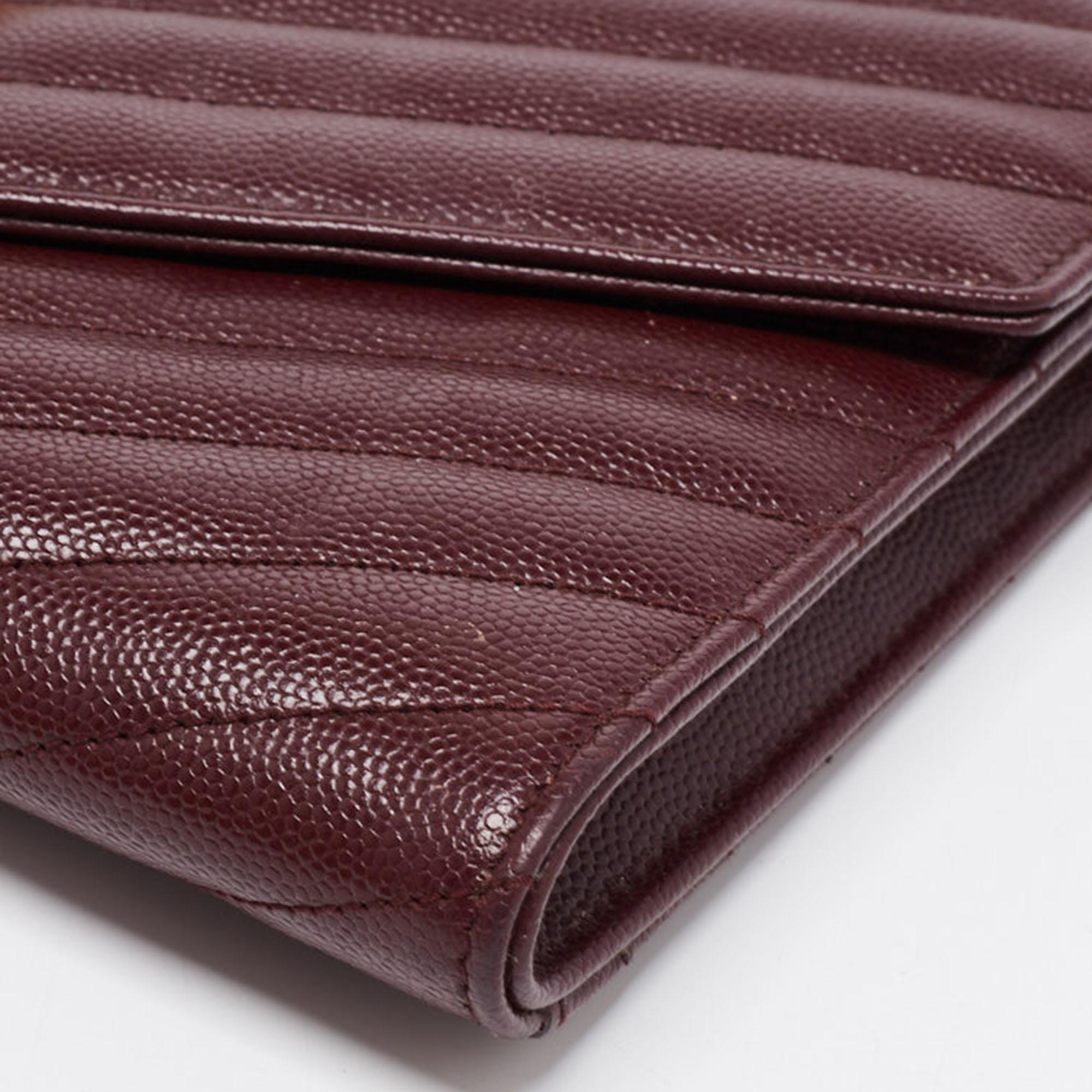 Women's Saint Laurent Burgundy Matelassé Leather Monogram Envelope Wristlet Clutch