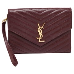 Saint Laurent Burgundy Matelassé Leather Monogram Envelope Wristlet Clutch