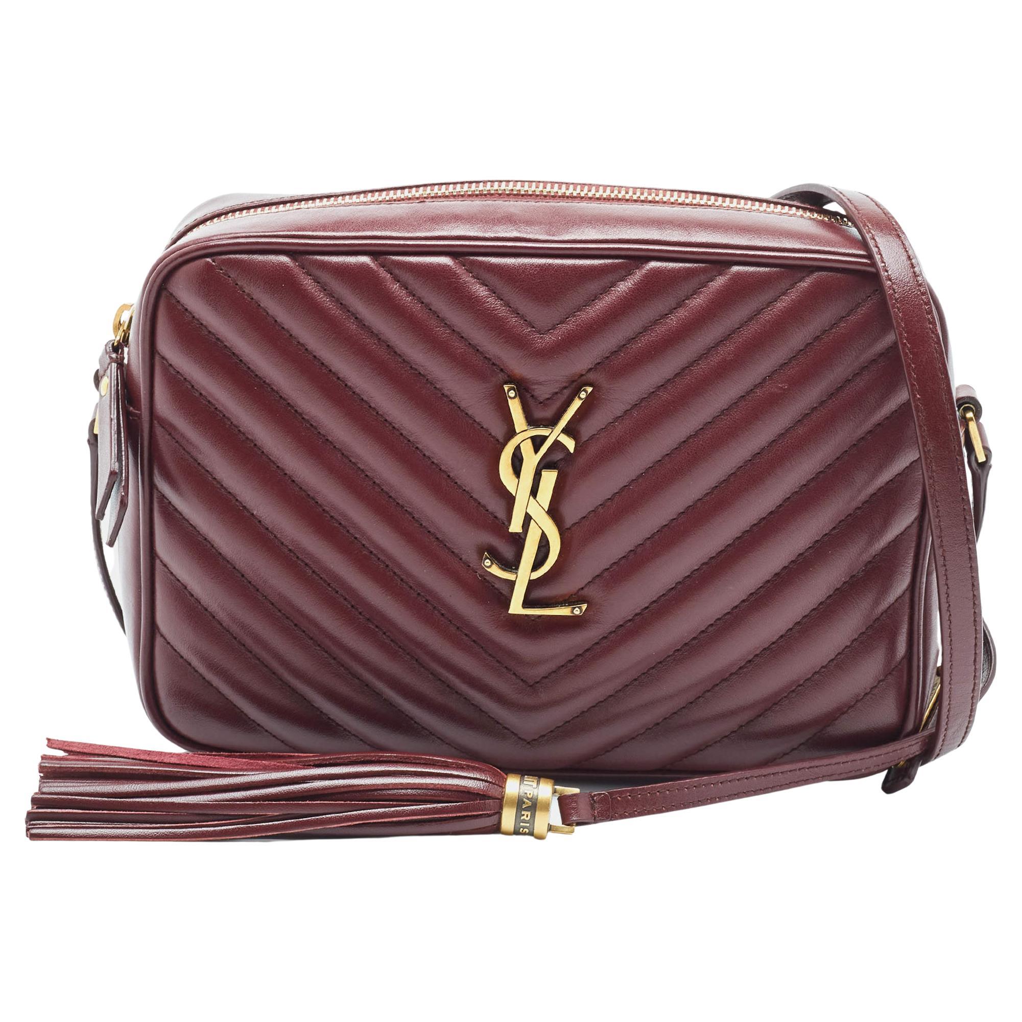 Saint Laurent Burgundy Matelassé Leather Monogram Lou Camera Crossbody