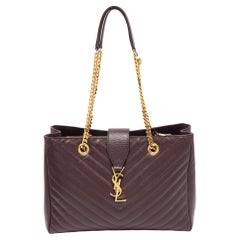 Saint Laurent Burgundy Matelassé Leather Monogram Shopper Tote