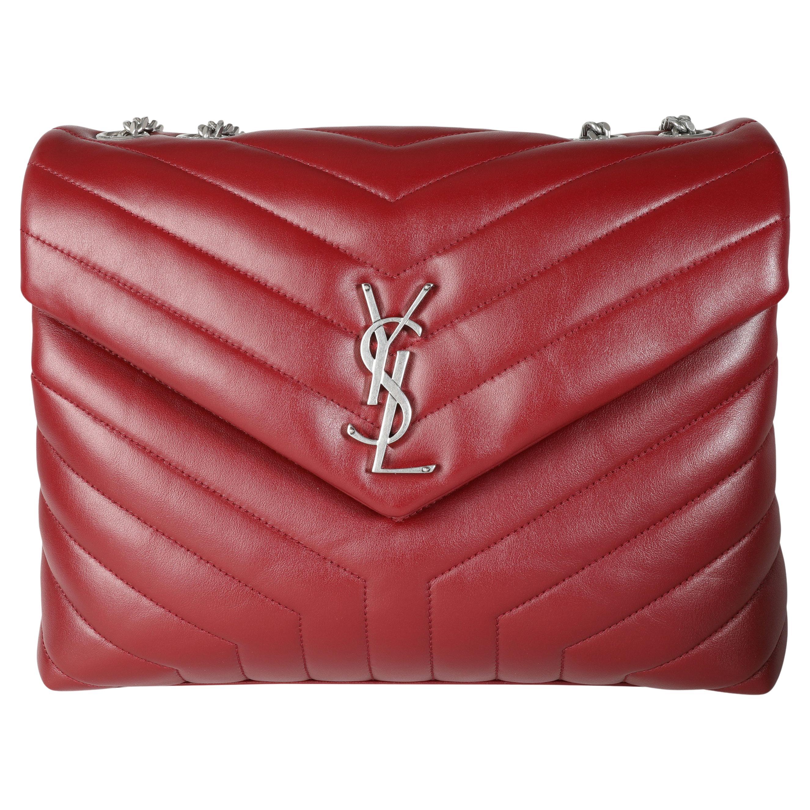 Saint Laurent Burgundy Matelassé Y Leather Medium Loulou Bag