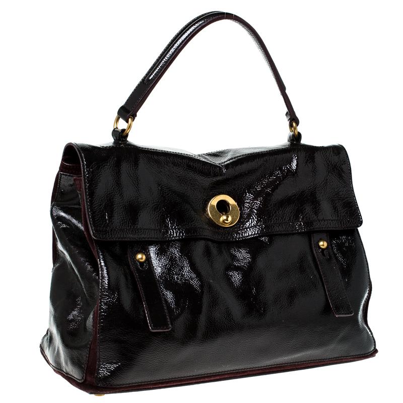 Saint Laurent Burgundy Patent Leather and Suede Muse Two Bag 5