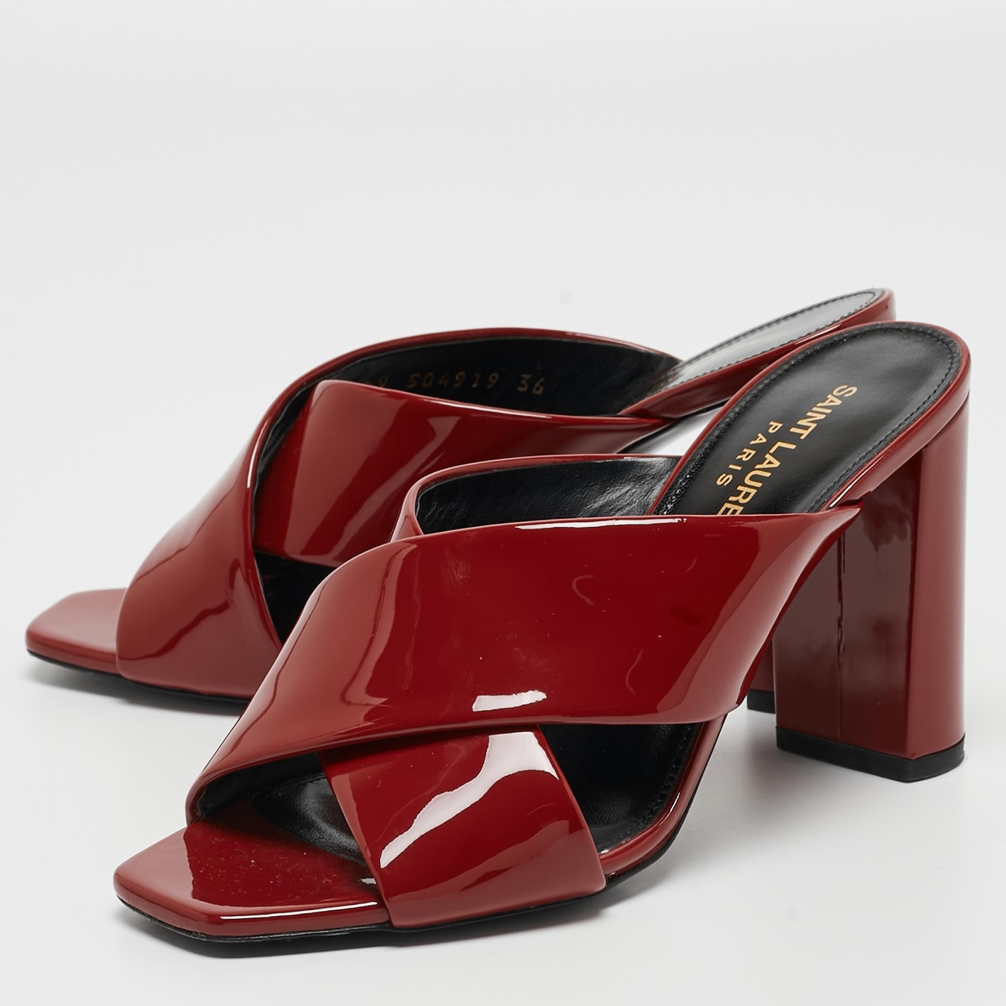 Saint Laurent Burgundy Patent Leather Loulou Slide Sandals Size 36 2