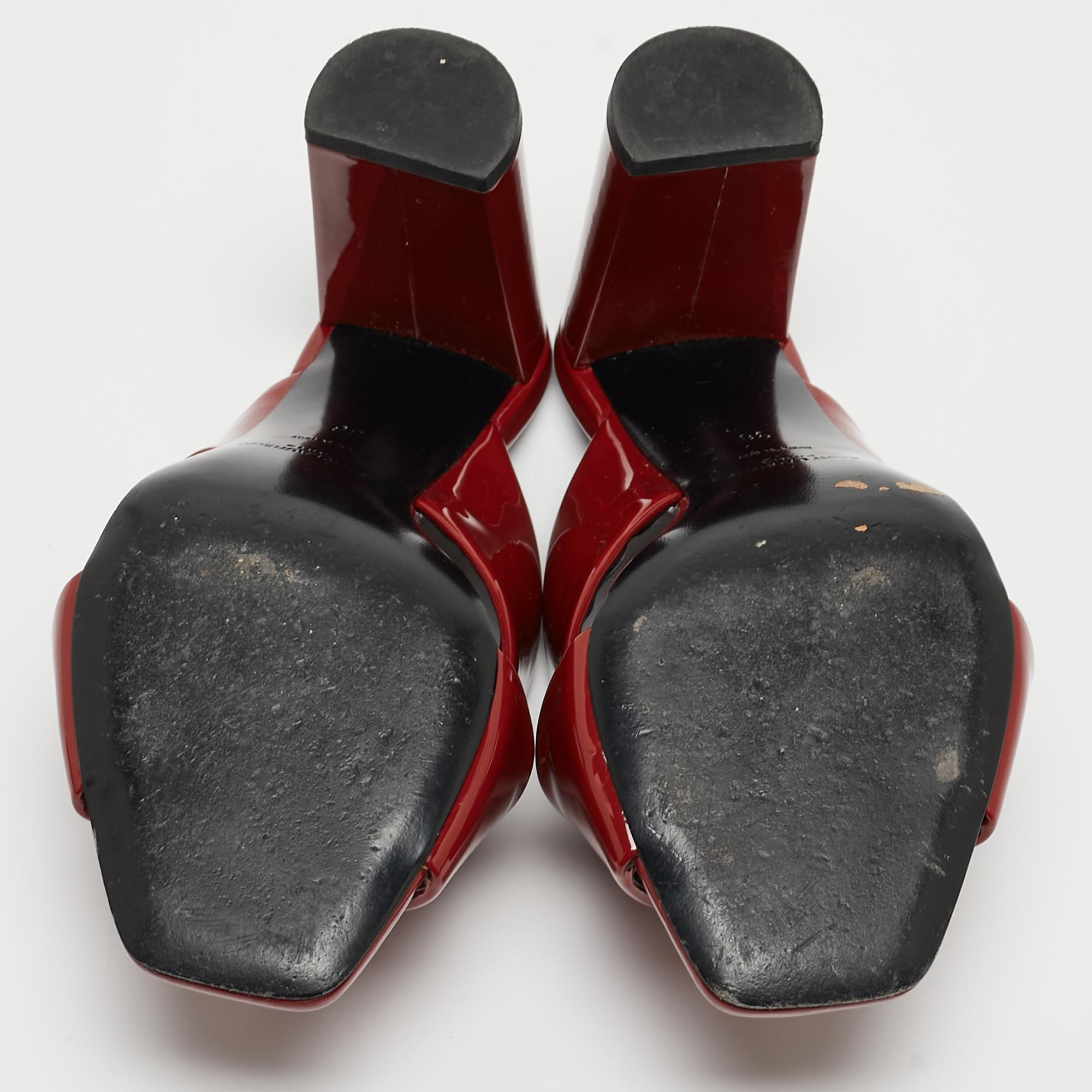 Saint Laurent Burgundy Patent Leather Loulou Slide Sandals Size 36 3