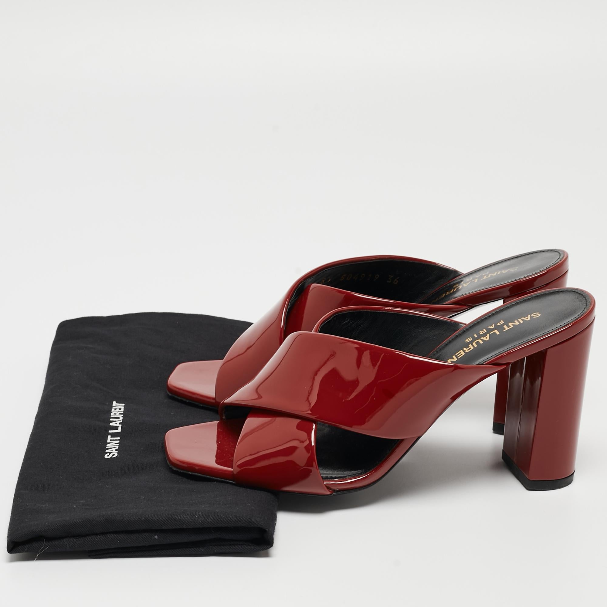 Saint Laurent Burgundy Patent Leather Loulou Slide Sandals Size 36 4