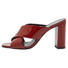 Saint Laurent Burgundy Patent Leather Loulou Slide Sandals Size 36