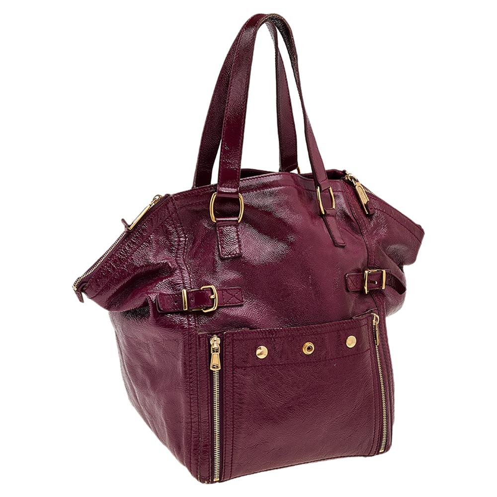 burgundy patent leather handbag