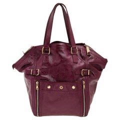 Saint Laurent Burgundy Patent Leather Medium Downtown Tote