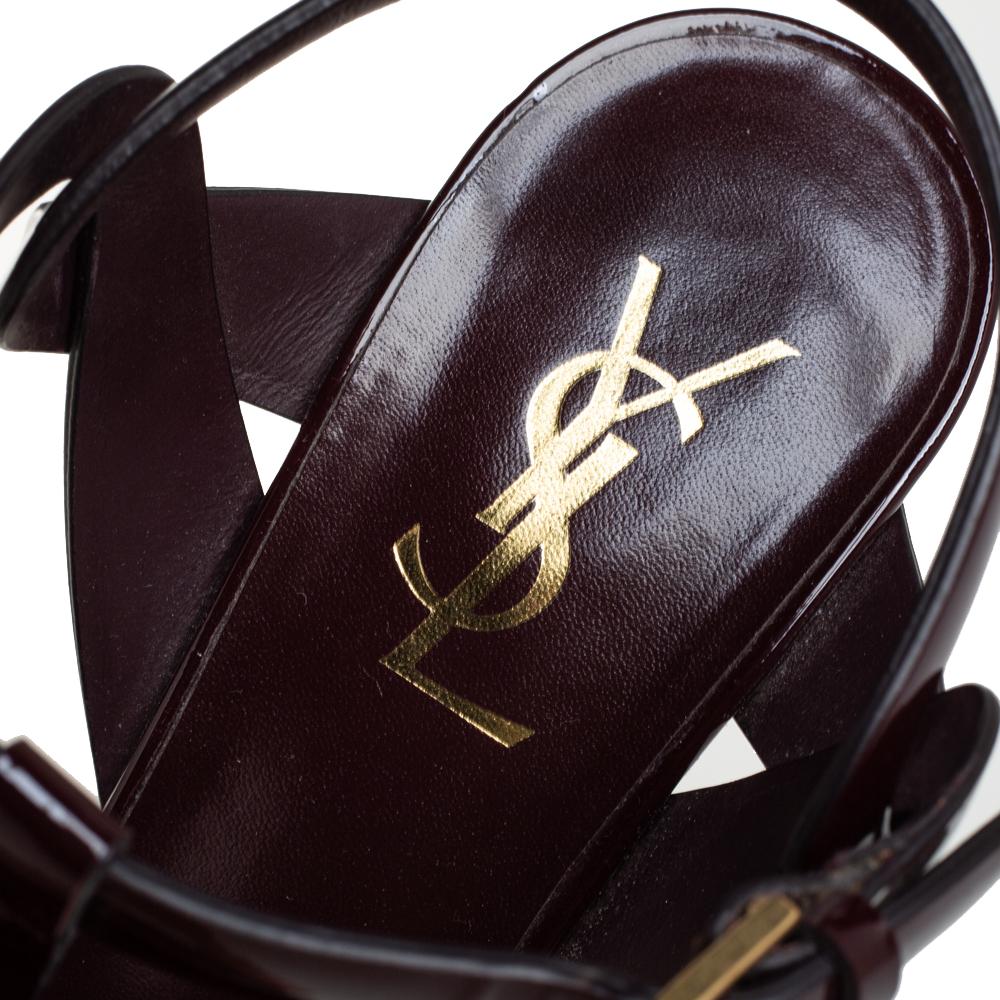 Women's Saint Laurent Burgundy Patent Leather Tribute Ankle Strap Sandals Size 39.5