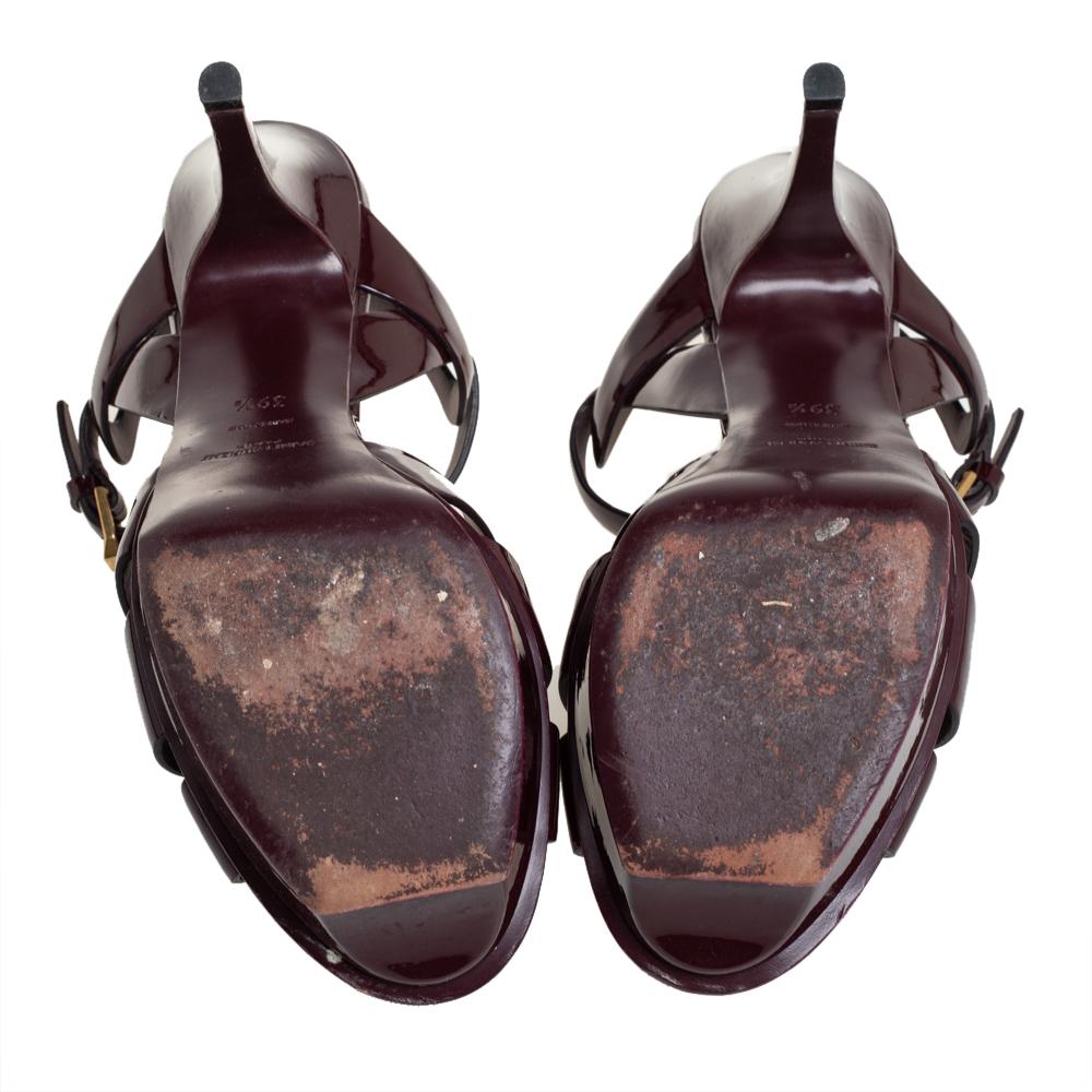 Saint Laurent Burgundy Patent Leather Tribute Ankle Strap Sandals Size 39.5 2