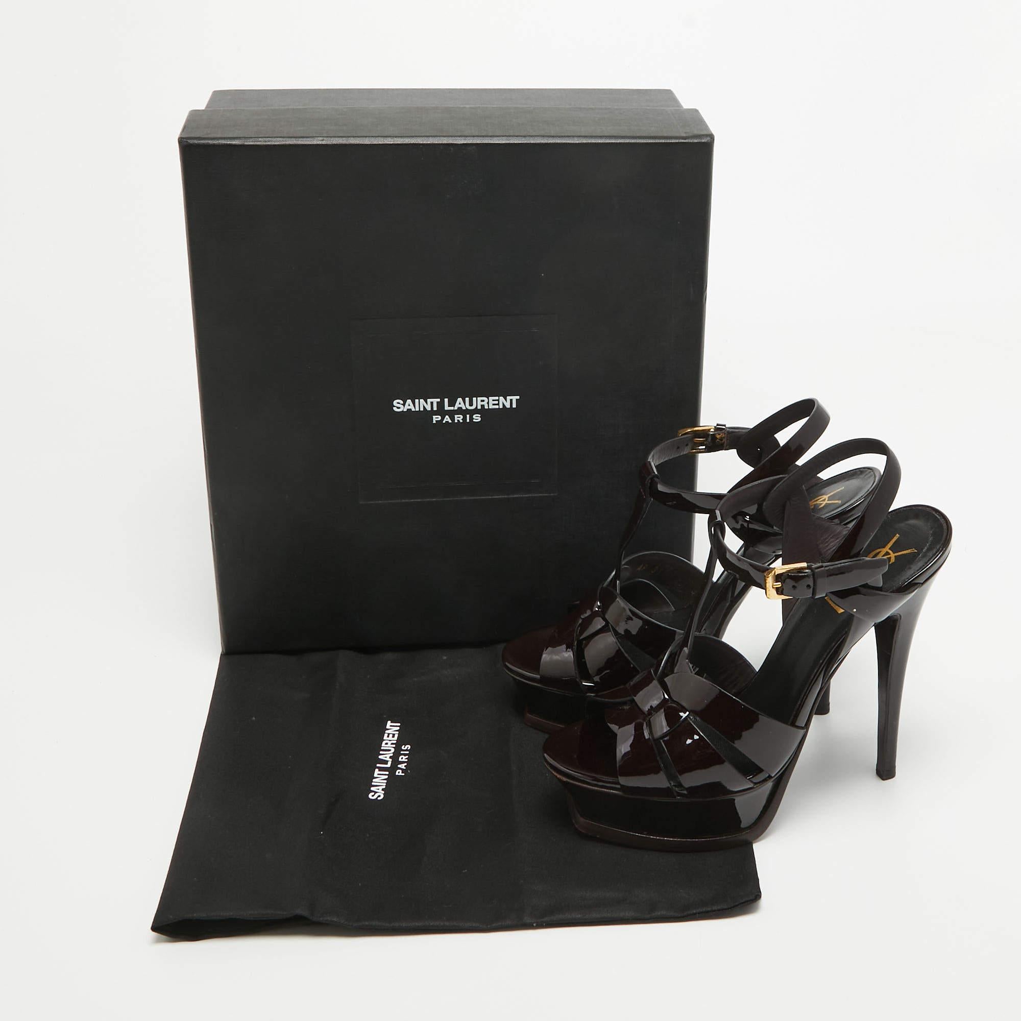 Women's Saint Laurent Burgundy Patent Leather Tribute Sandals Size 36