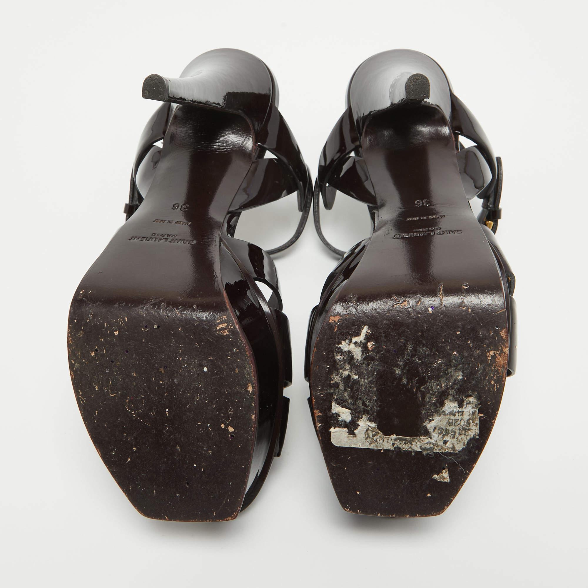 Saint Laurent Burgundy Patent Leather Tribute Sandals Size 36 For Sale 4