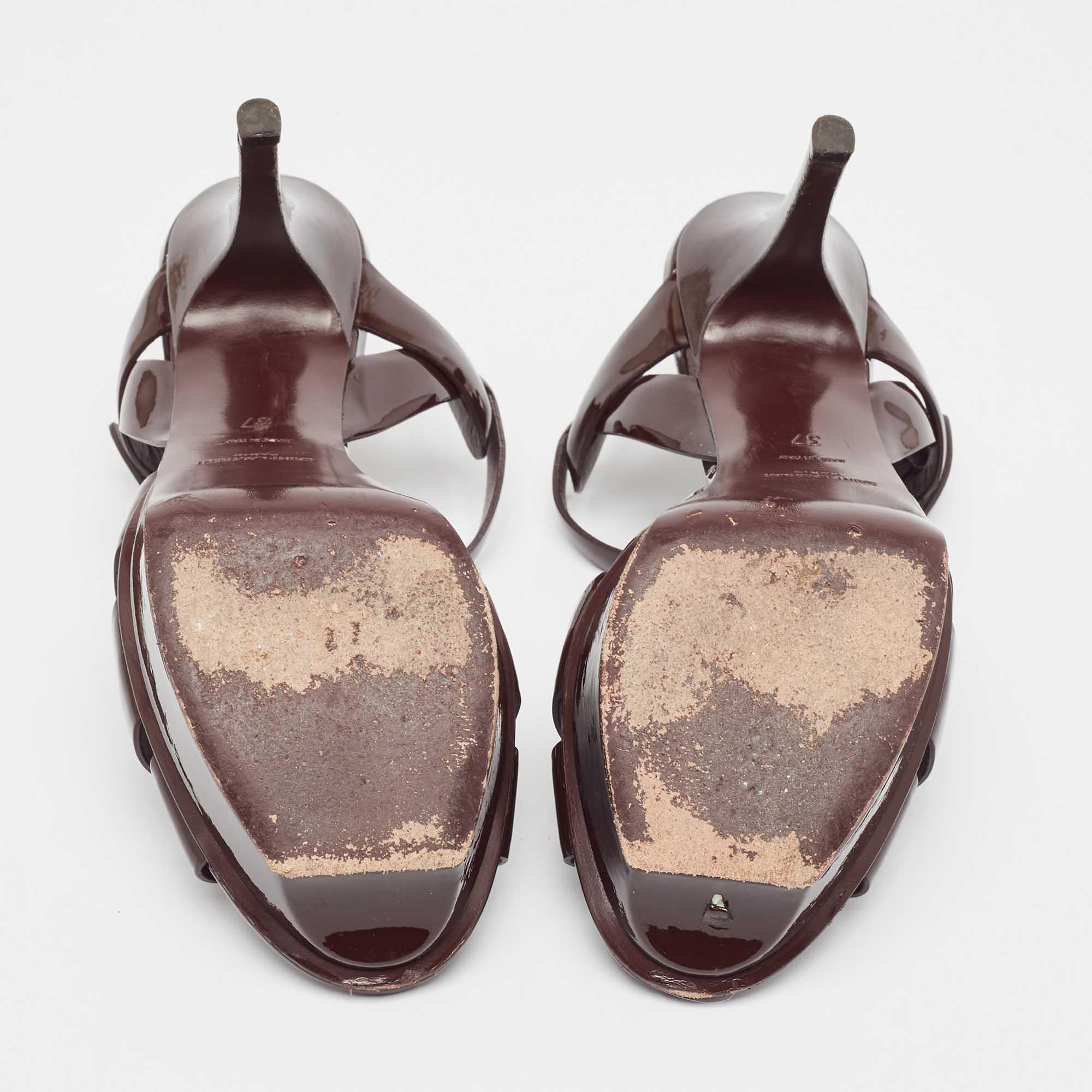 Saint Laurent Burgundy Patent Leather Tribute Sandals Size 37 1