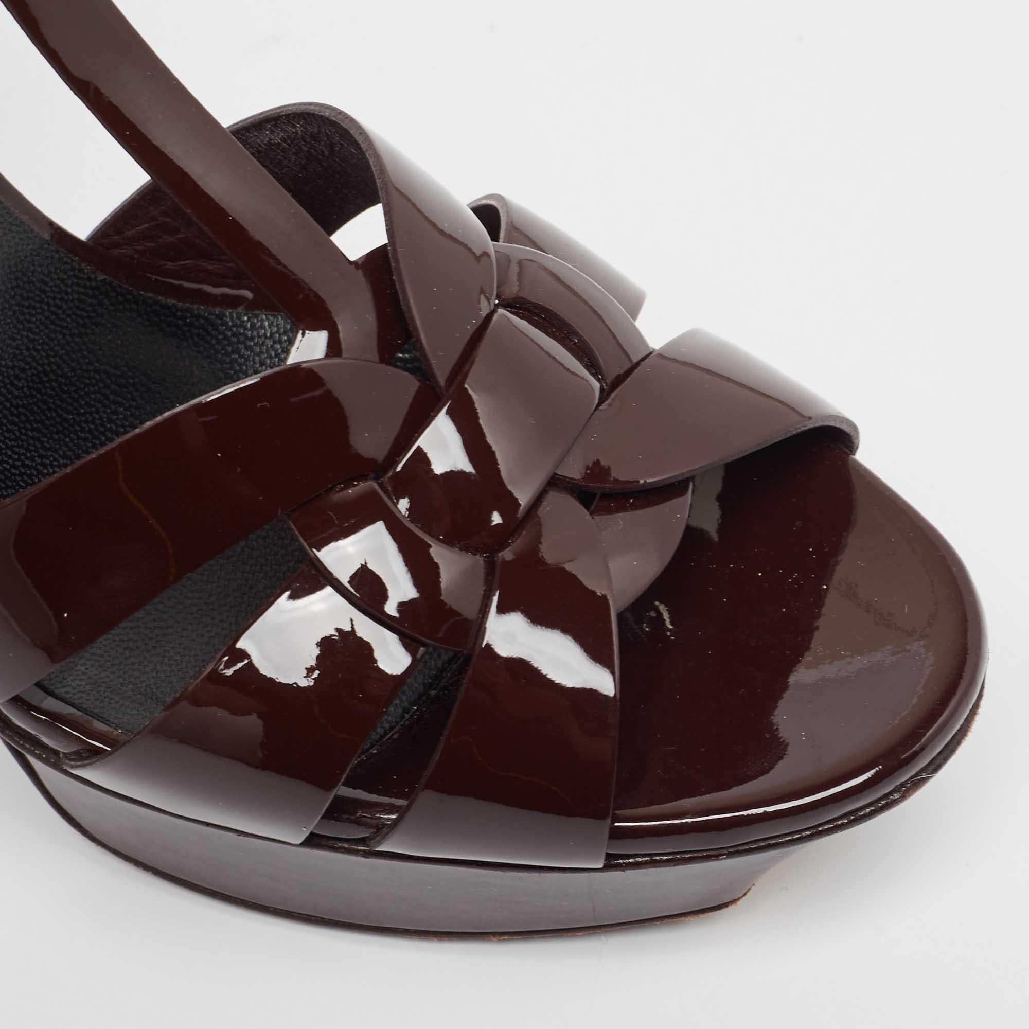 Saint Laurent Burgundy Patent Leather Tribute Sandals Size 37 2