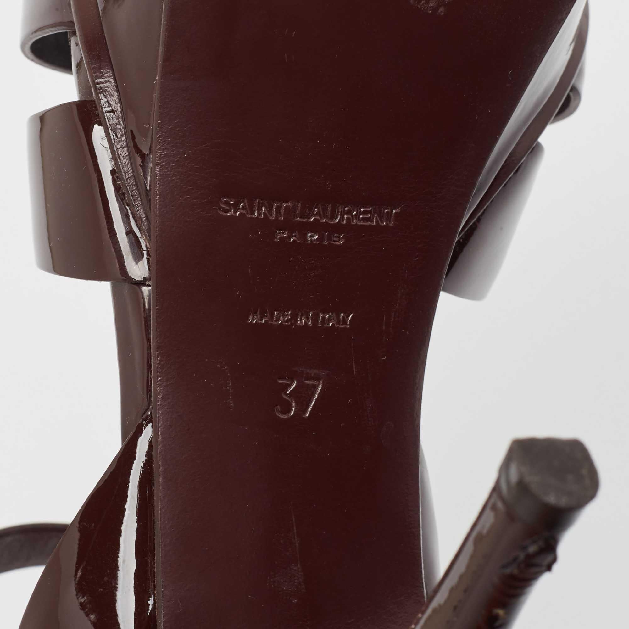 Saint Laurent Burgundy Patent Leather Tribute Sandals Size 37 3