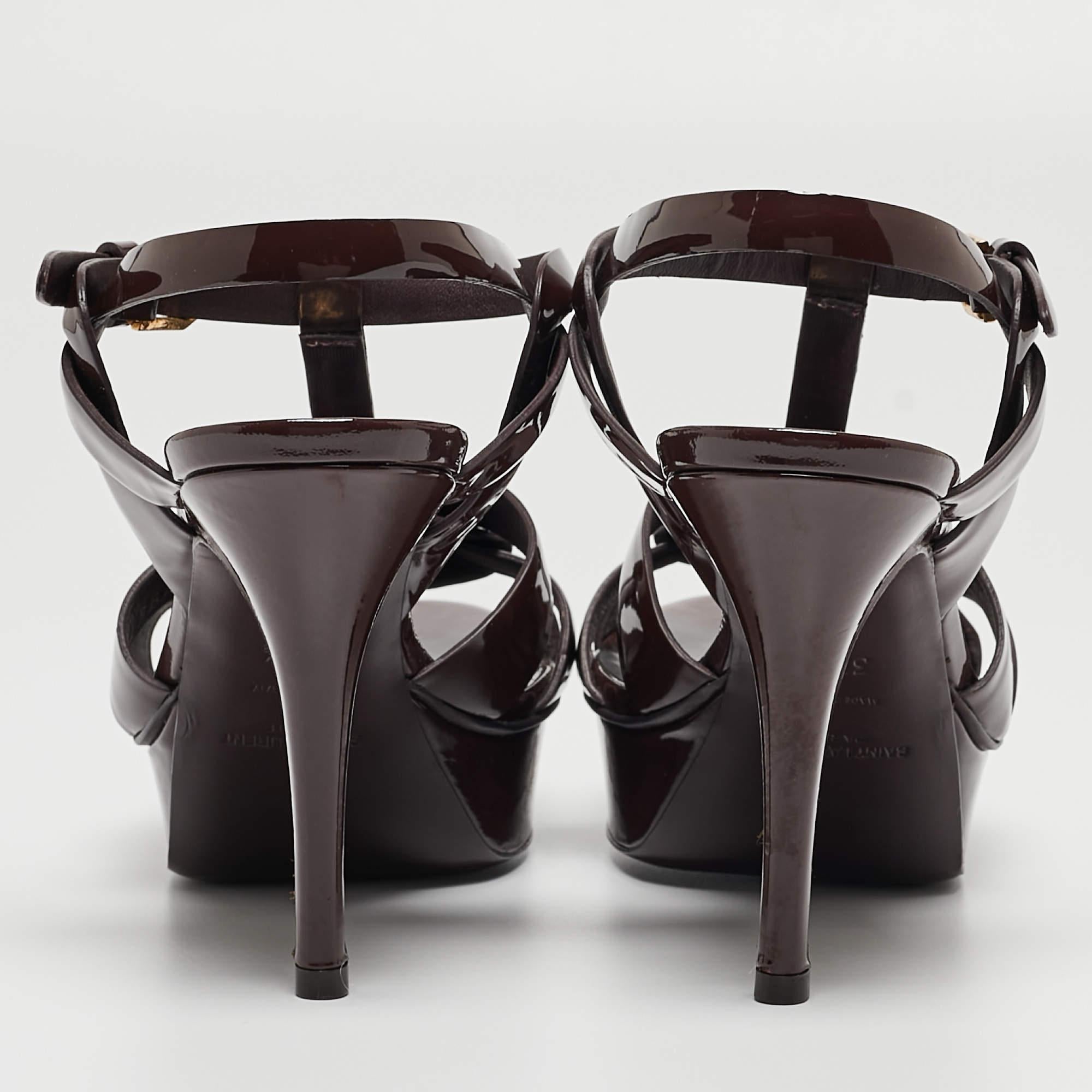 Women's Saint Laurent Burgundy Patent Leather Tribute Sandals Size 37.5