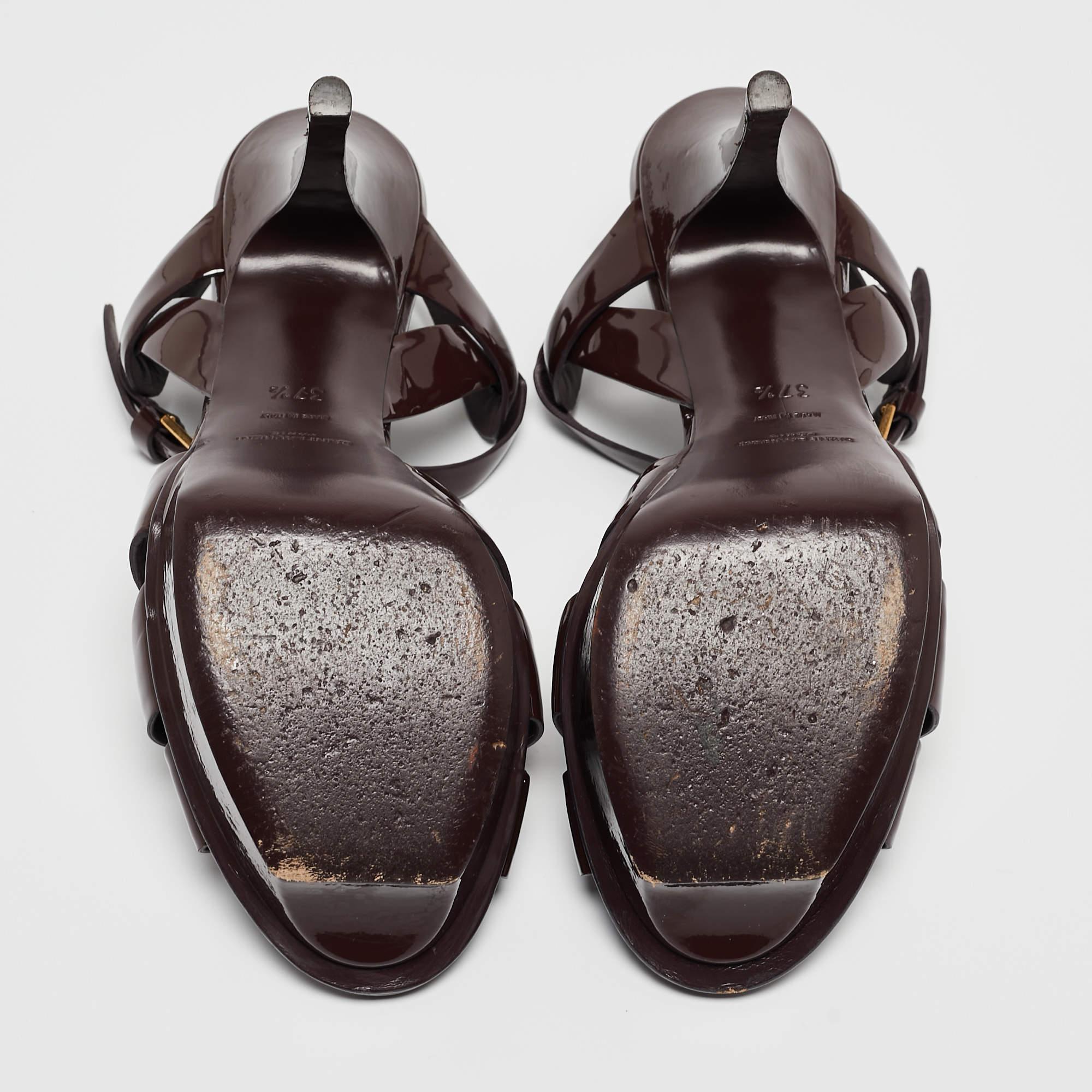 Saint Laurent Burgundy Patent Leather Tribute Sandals Size 37.5 1
