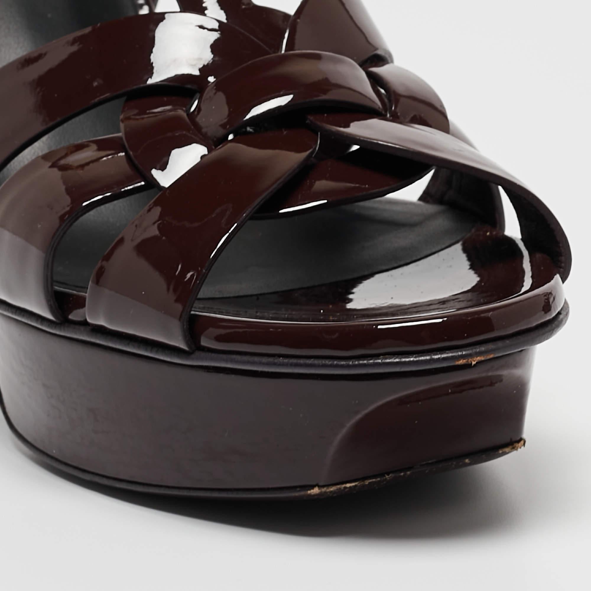 Saint Laurent Burgundy Patent Leather Tribute Sandals Size 37.5 2