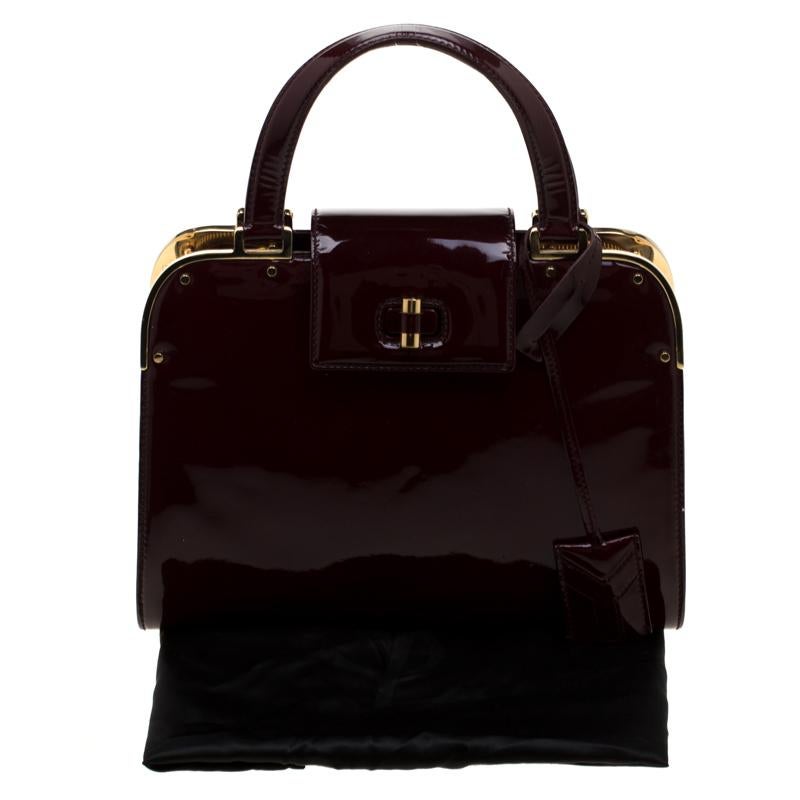 Saint Laurent Burgundy Patent Leather Uptown Small Tote 6