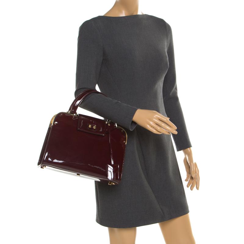 Black Saint Laurent Burgundy Patent Leather Uptown Small Tote