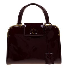 Saint Laurent Burgundy Patent Leather Uptown Small Tote