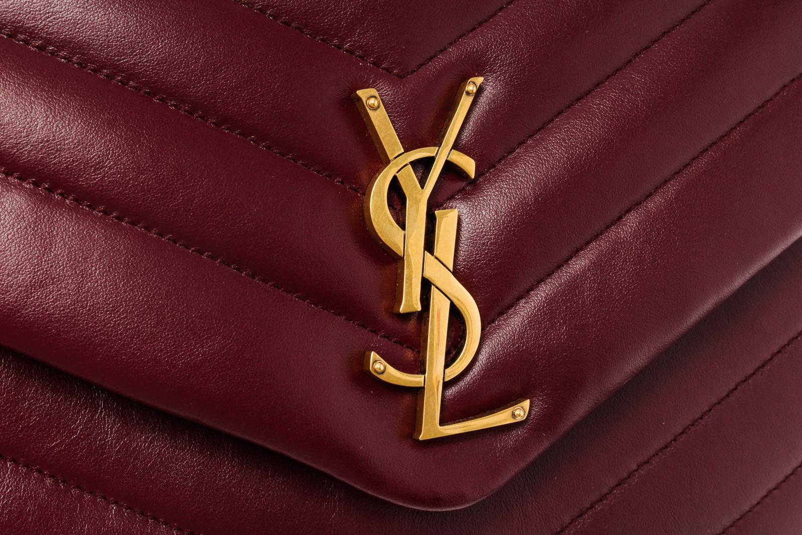 Women's Saint Laurent Burgundy Quilted Chevron Leather Loulou Medium Shoulder Bag For Sale