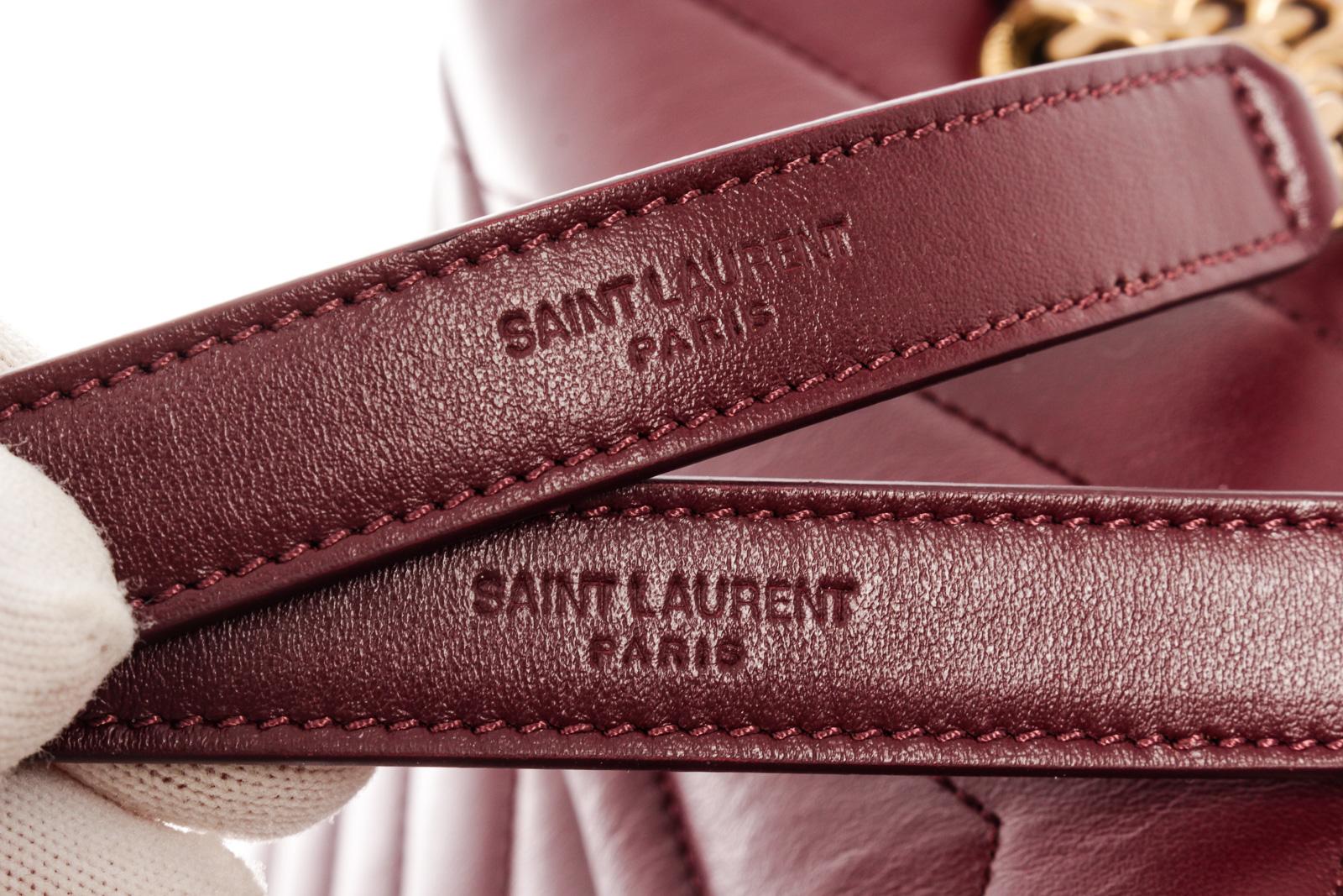 Saint Laurent Burgundy Quilted Chevron Leather Loulou Medium Shoulder Bag For Sale 1