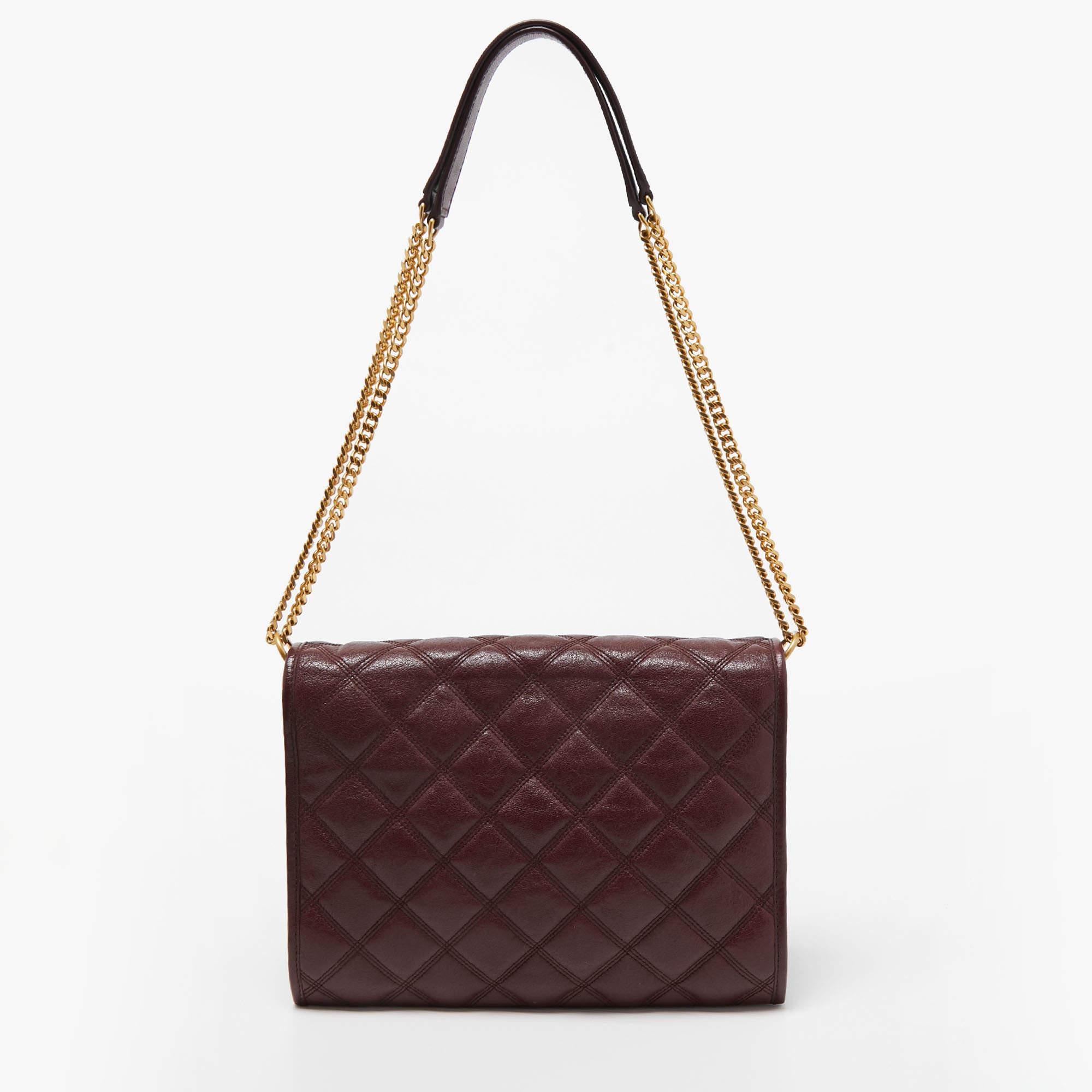 Saint Laurent Burgundy Quilted Leather Small Becky Shoulder Bag 5