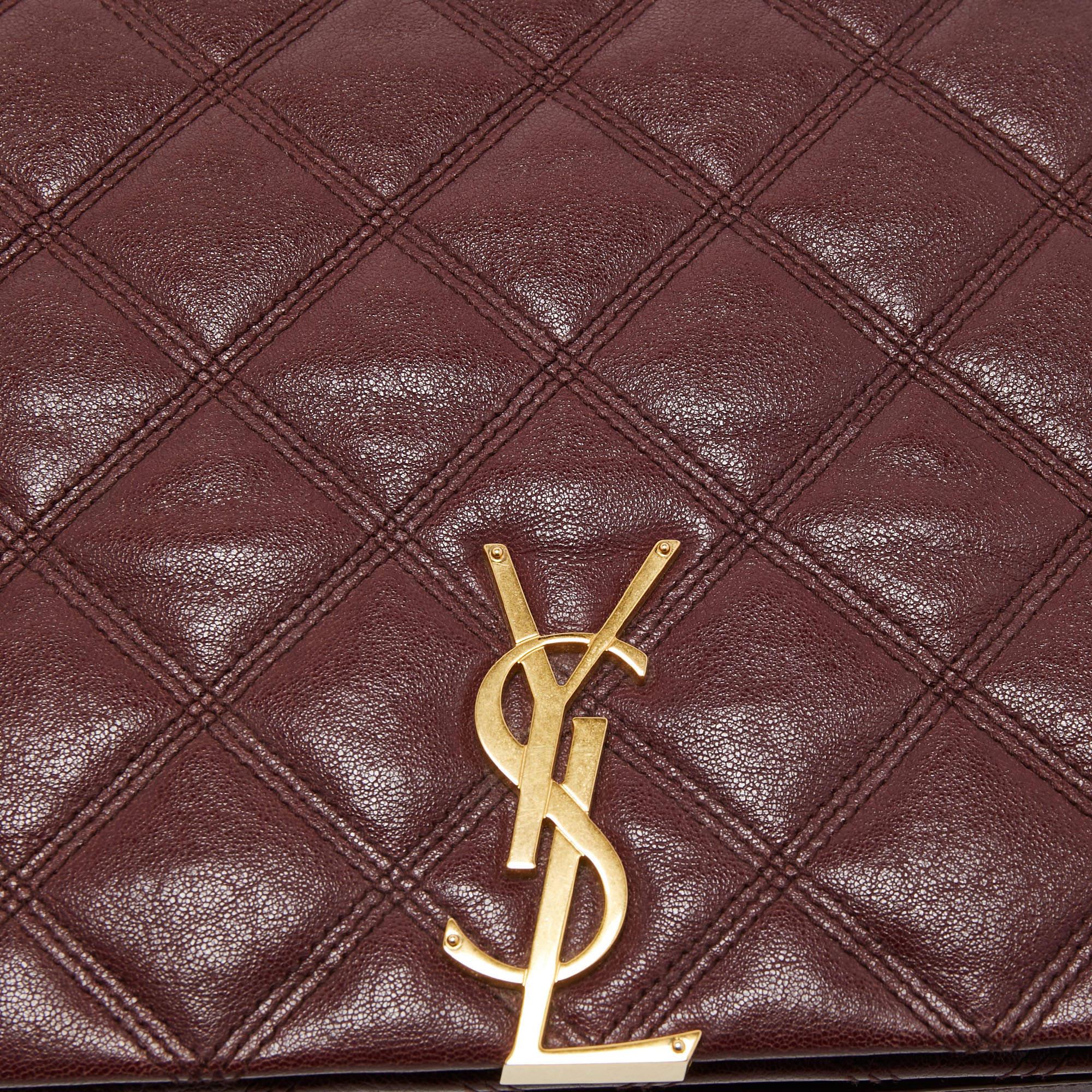 Saint Laurent Burgundy Quilted Leather Small Becky Shoulder Bag In Good Condition In Dubai, Al Qouz 2