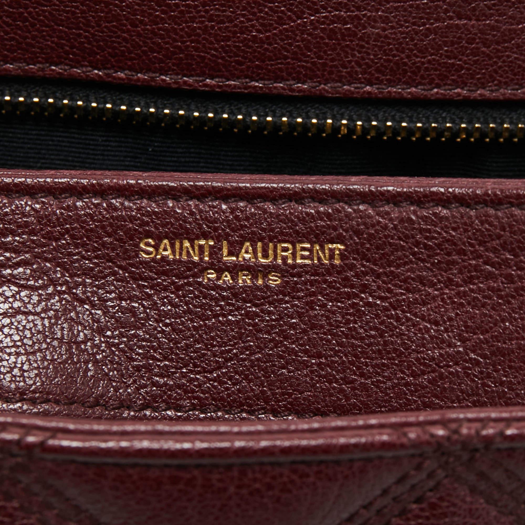 Saint Laurent Burgundy Quilted Leather Small Becky Shoulder Bag 2