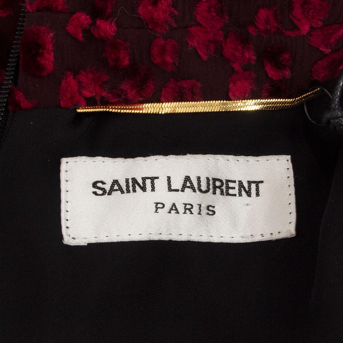 SAINT LAURENT burgundy silk PUSSY BOW DEVORE CHIFFON MINI Dress 42 L For Sale 2