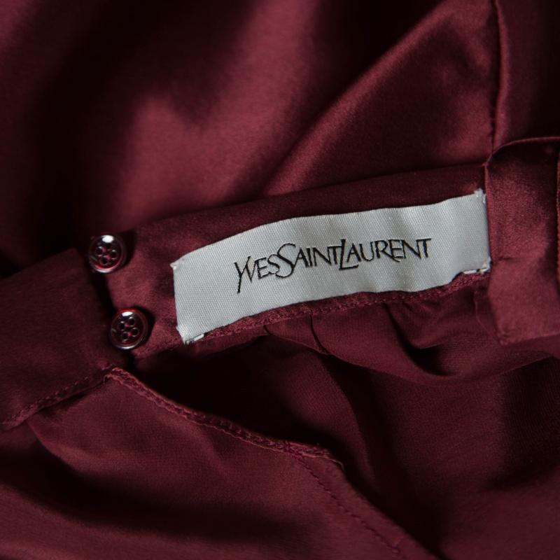 Women's Saint Laurent Burgundy Silk Satin Bow Detail Sleeveless Top M