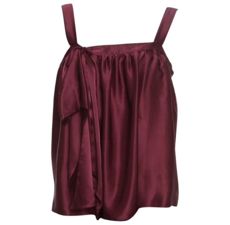 Saint Laurent Burgundy Silk Satin Bow Detail Sleeveless Top M