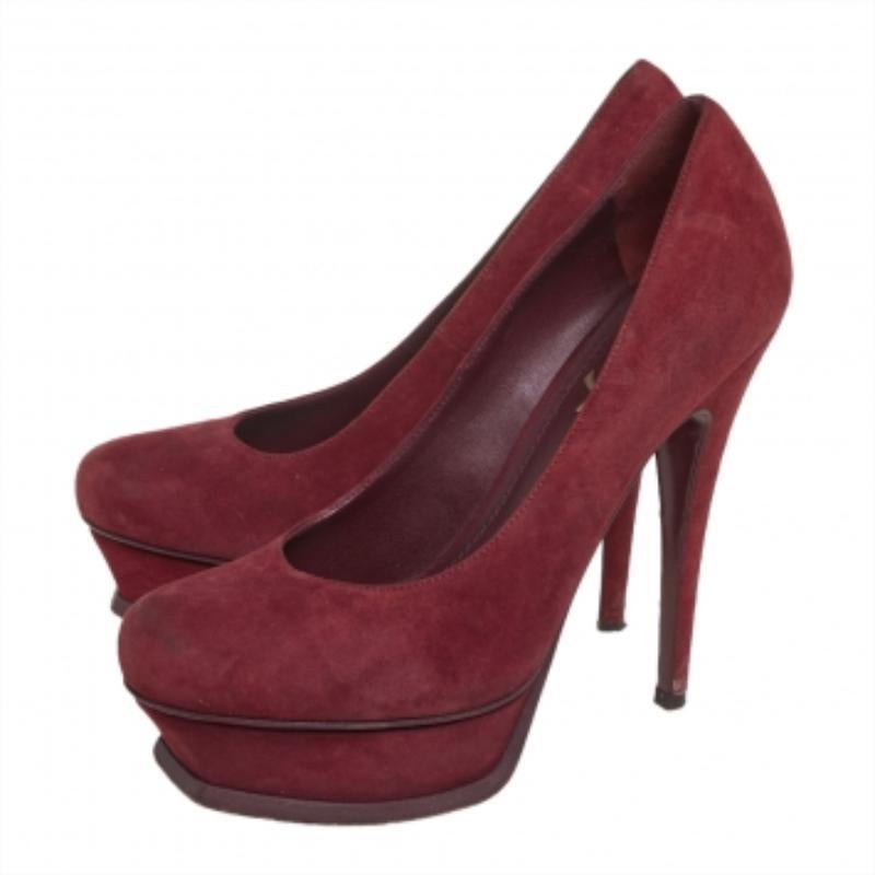 Brown Saint Laurent Burgundy Suede Tribtoo Pumps Size 37 For Sale