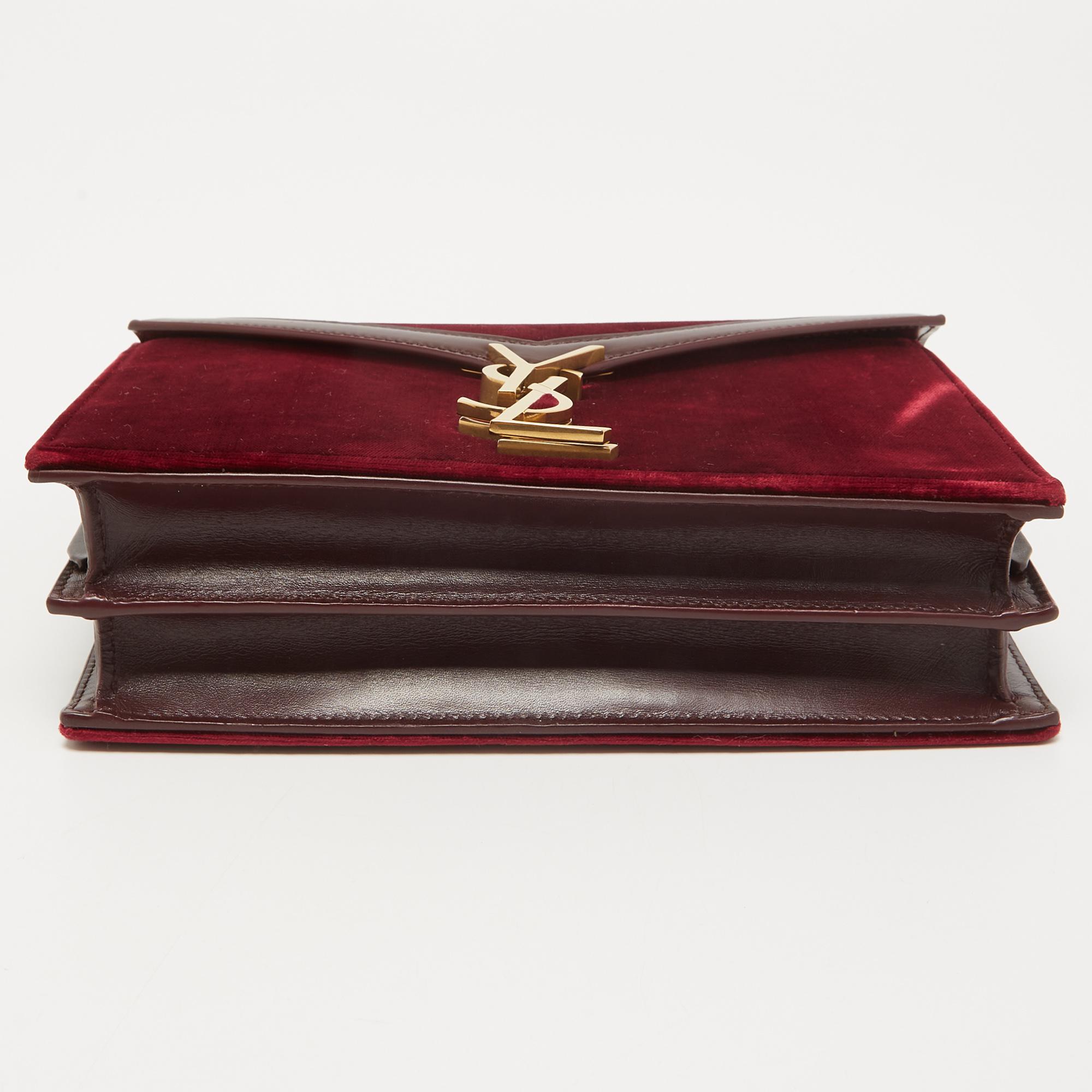 Saint Laurent Burgundy Velvet and Leather Medium Cassandra Bag 6