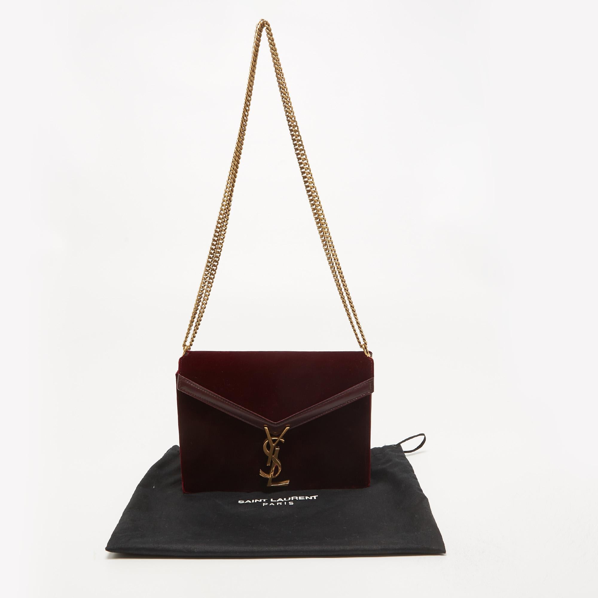 Saint Laurent Burgundy Velvet and Leather Medium Cassandra Bag 7